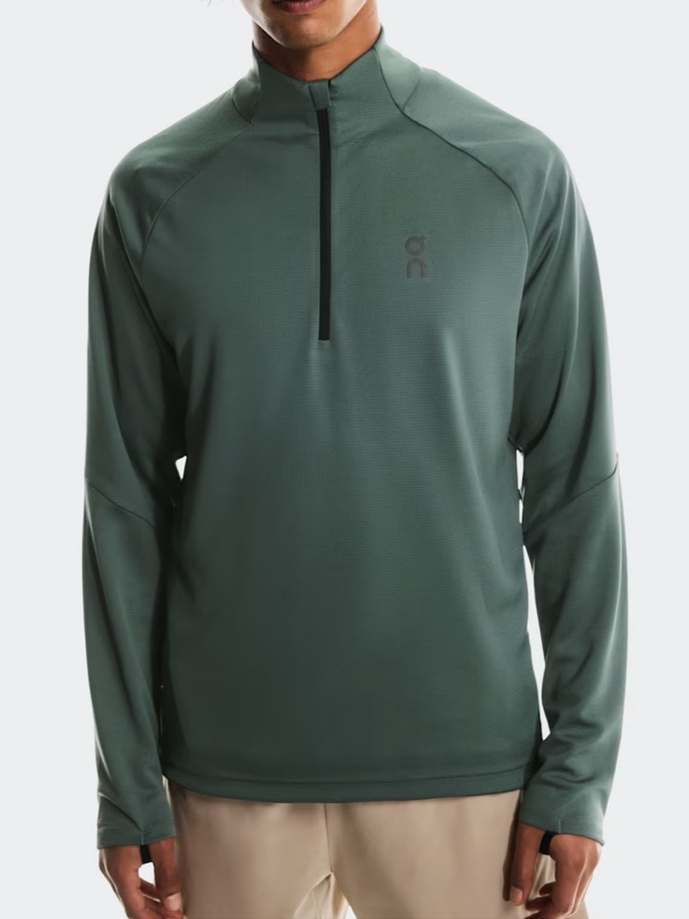On Running Men's Weather 1/4 Zip Shirt Slate Green Black Trim